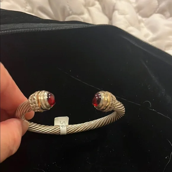 Gold and Silver Cable Bracelet with Red Accents and semiprecious stones